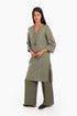 Embroidery tunic with contrast color piping in printed cotton voile